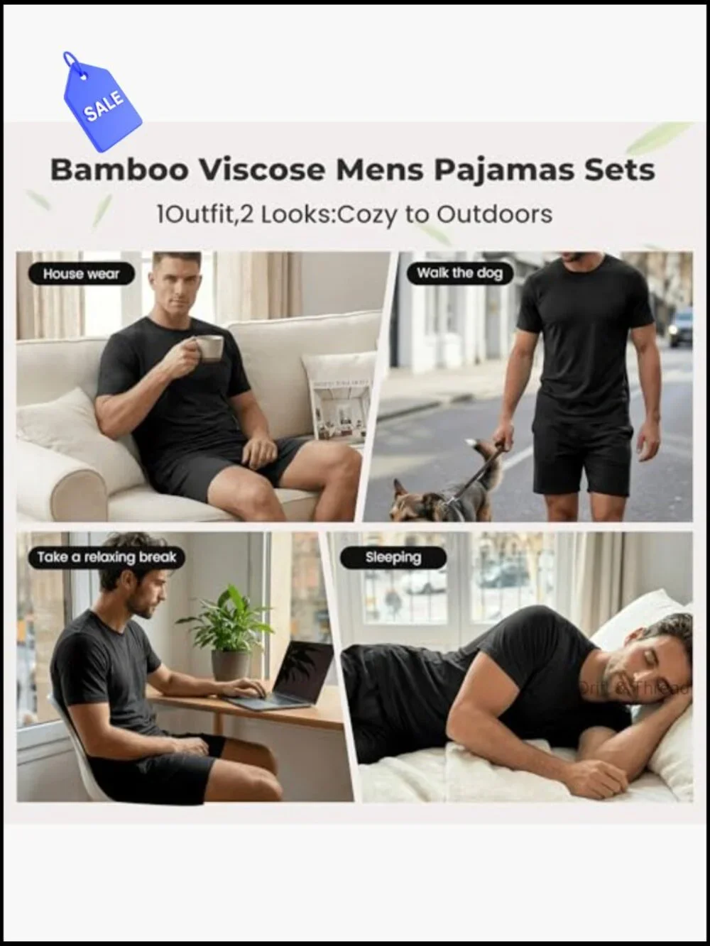 Men's Pajama Set Cooling Bamboo Viscose Short Sleeve Shirt & Shorts, Soft